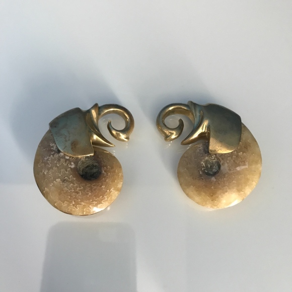 QUETZALLI Jewelry - SOLD- QUETZALLI Brass and Ammonite Ear Weights